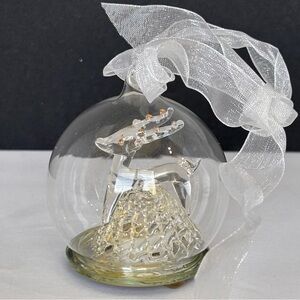 Vintage Light Up Spun Glass Reindeer in Glass Globe Christmas Ornament 3”